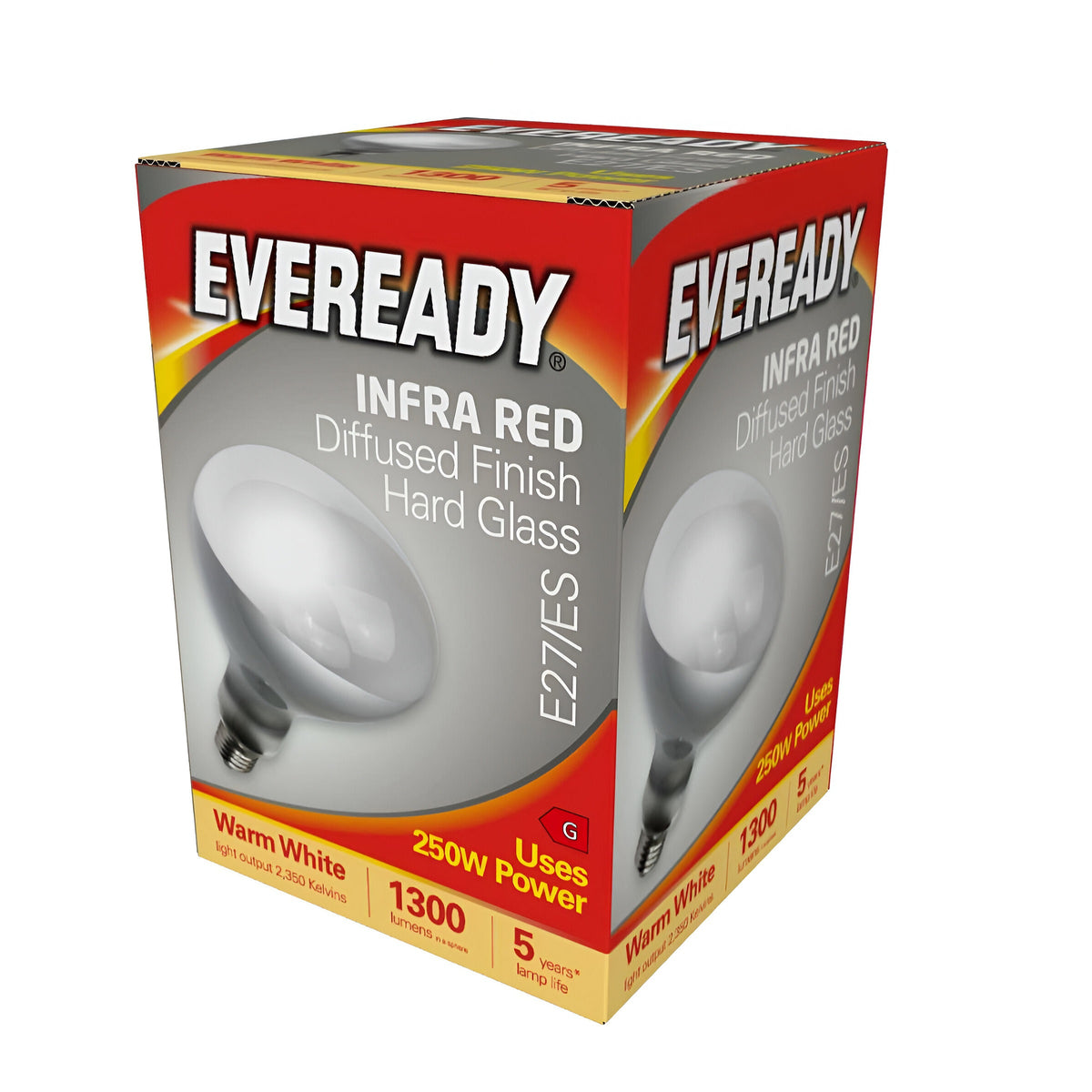 Eveready E27 Diffused Finish Hard Glass Infra Red Heat Lamp Warm White 250W S5949