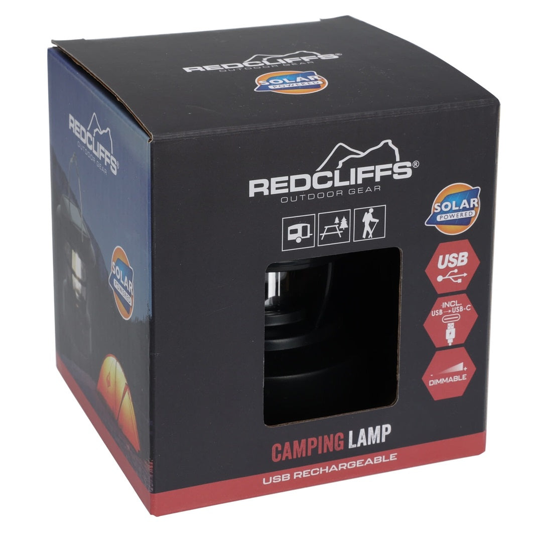 Redcliffs USB Rechargeable COB LED Dimmable Camping Lamp Black C22005060 | Solar Powered