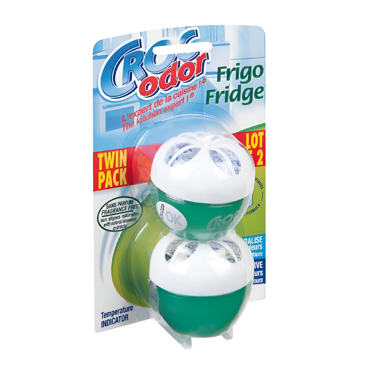 Croc Odor Frigo Fridge Freshener Green and White Pack of 2 402750 | The Kitchen Expert | Fragrance Free | Temperature Indicator