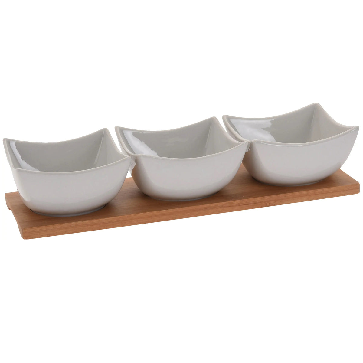 Excellent Houseware Porcelain Serving Set with Bamboo Tray White 4-Piece 210001440