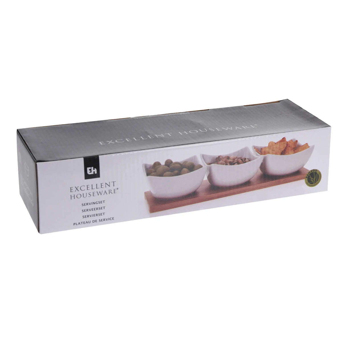 Excellent Houseware Porcelain Serving Set with Bamboo Tray White 4-Piece 210001440