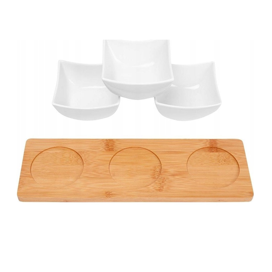 Excellent Houseware Porcelain Serving Set with Bamboo Tray White 4-Piece 210001440