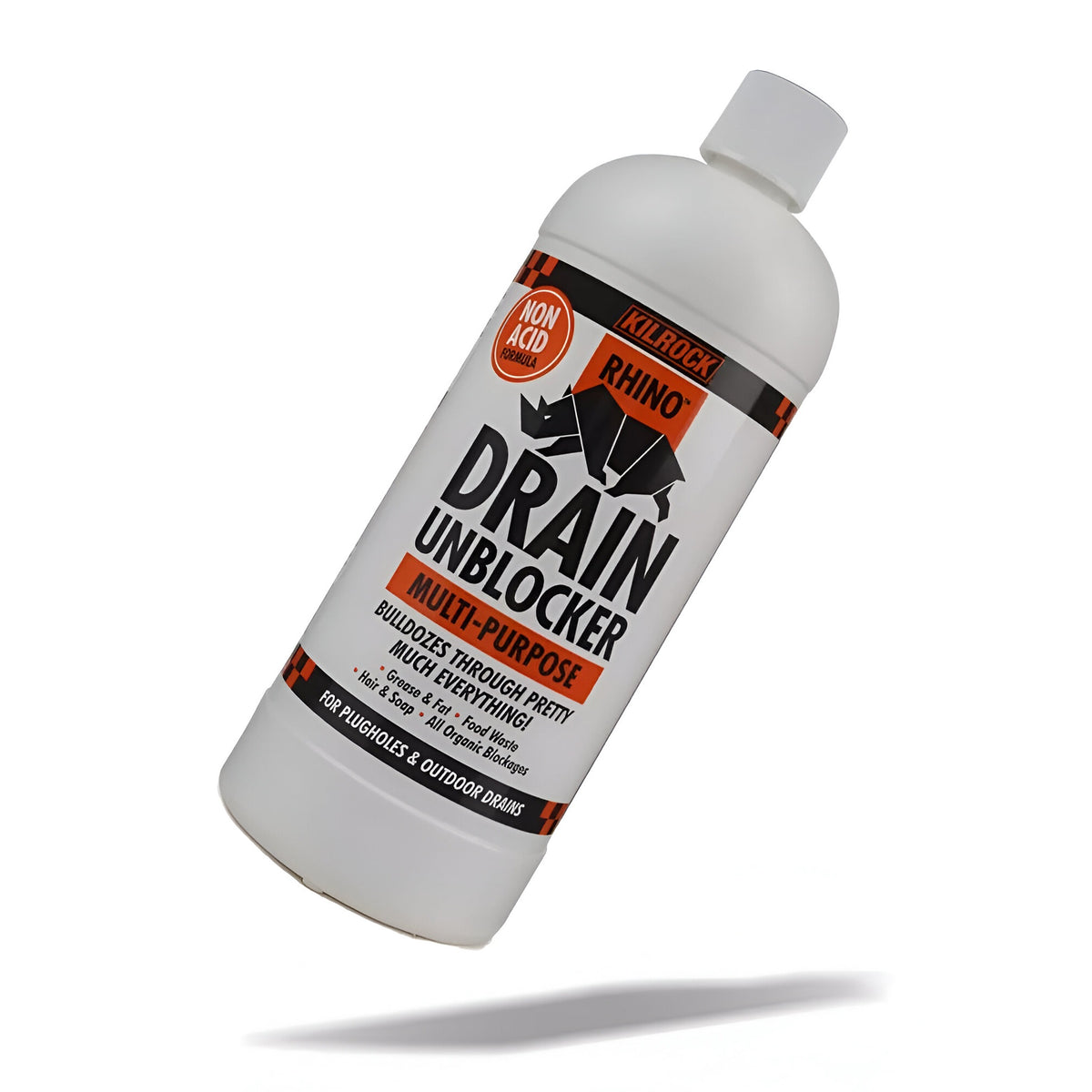 Kilrock Rhino Drain Unblocker White 1Ltr | Non Acid Formula | Multipurpose | For Plugholes and Outdoor Drains | Bulldozes Through Pretty Much Everything
