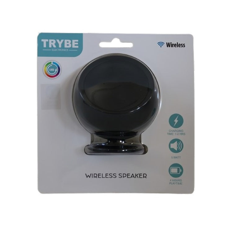 Trybe Electronics Wireless Bluetooth Speaker with LED Black 109500450 | Charging Time 1-2 Hours | 5 Watt | 4 Hours Playtime