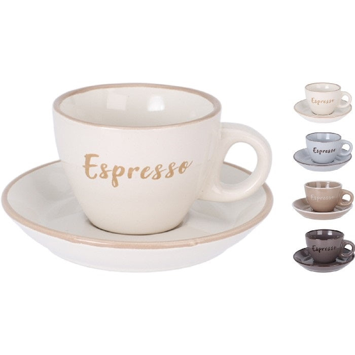 Ceramic Espresso Cups with Saucers Assorted Colours 100ml Pack of 4 Q99000200 | Stylish and Durable