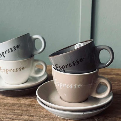 Ceramic Espresso Cups with Saucers Assorted Colours 100ml Pack of 4 Q99000200 | Stylish and Durable