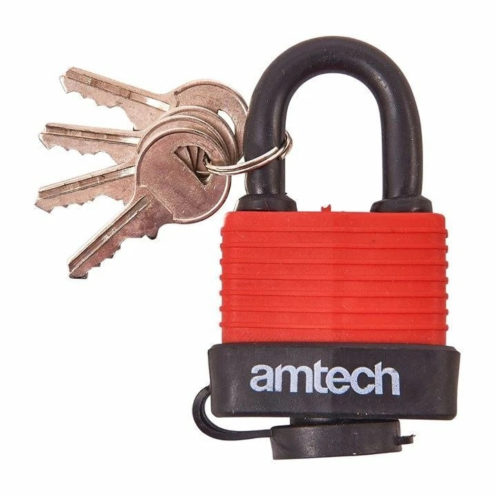 Amtech Weatherproof Padlock Red and Black 40mm T0745 | 6mm Hardened Steel Shackle | Durable Weatherproof Construction