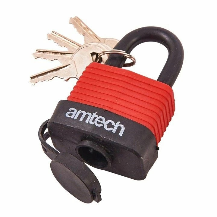 Amtech Weatherproof Padlock Red and Black 40mm T0745 | 6mm Hardened Steel Shackle | Durable Weatherproof Construction