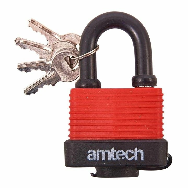 Amtech Weatherproof Padlock Red and Black 50mm T0750 | 9mm Hardened Steel Shackle