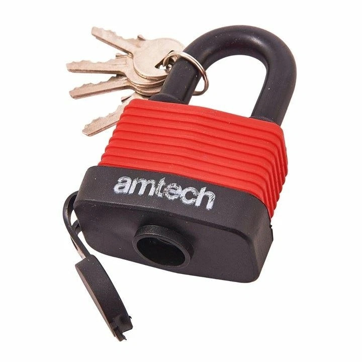 Amtech Weatherproof Padlock Red and Black 50mm T0750 | 9mm Hardened Steel Shackle