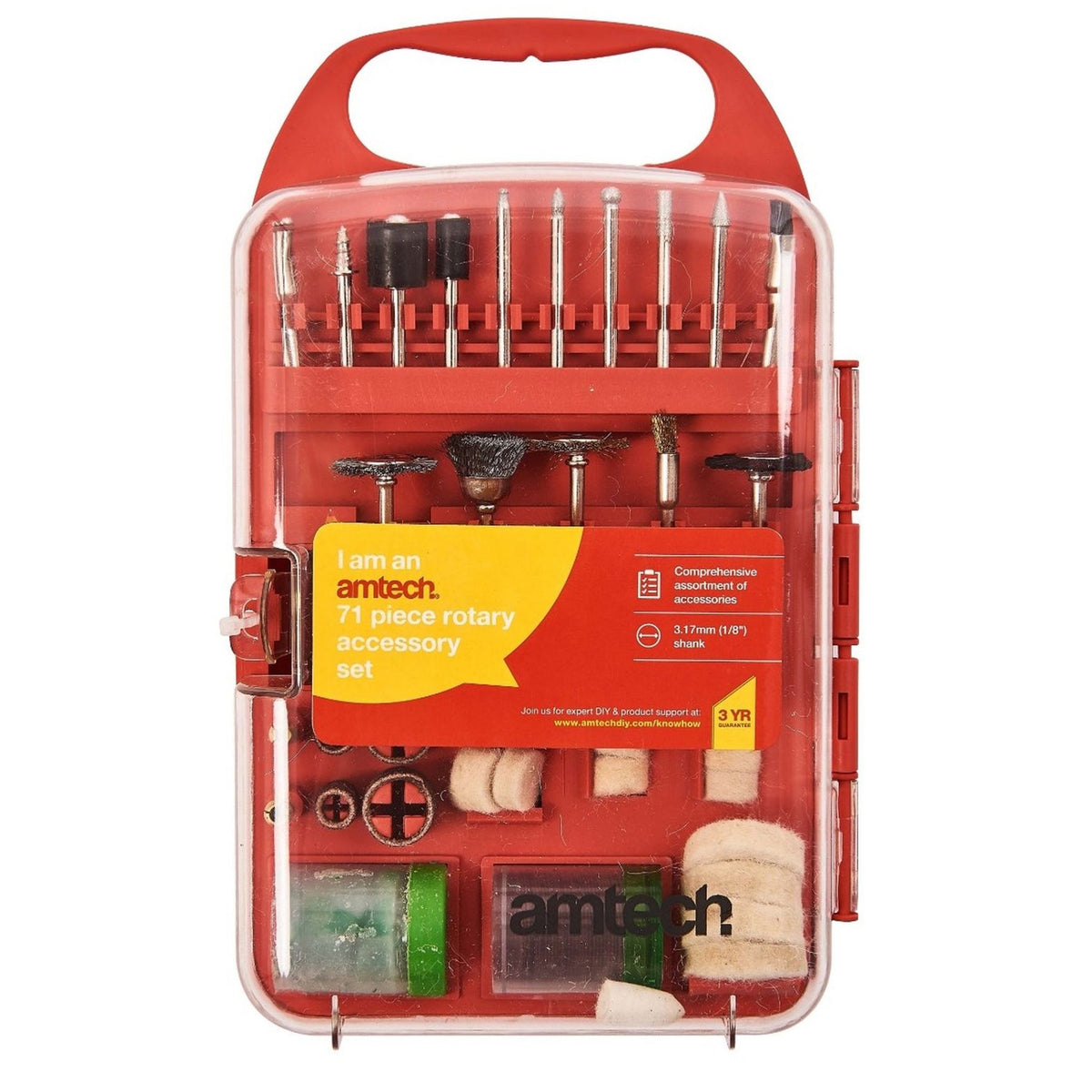 Amtech Rotary Accessory Set Red 71-Piece V2543 | Comprehensive Assortment of Accessories | 3.17mm Shank