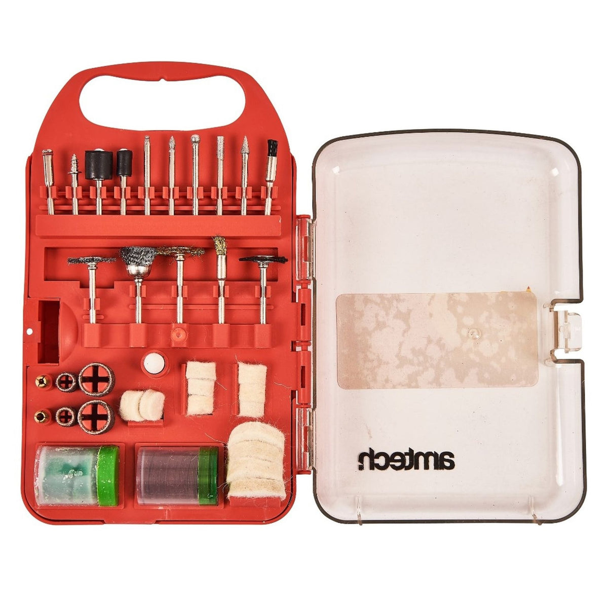 Amtech Rotary Accessory Set Red 71-Piece V2543 | Comprehensive Assortment of Accessories | 3.17mm Shank