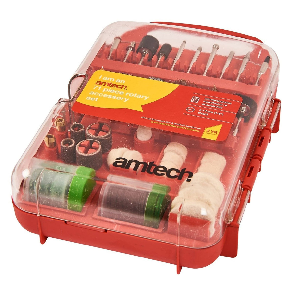Amtech Rotary Accessory Set Red 71-Piece V2543 | Comprehensive Assortment of Accessories | 3.17mm Shank