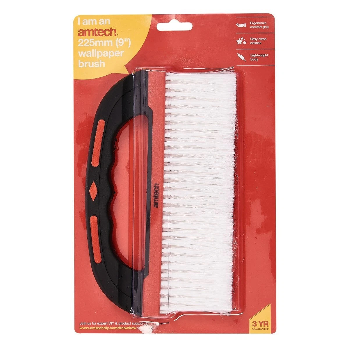 Amtech Soft Grip Wallpaper Brush Multicoloured 225mm S3958 | Ergonomic Comfort Grip | Easy Clean Bristles | Lightweight Body
