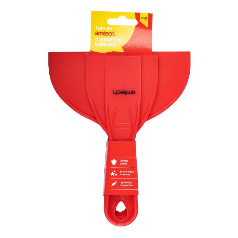 Amtech Filler Knife Set Red 3-Piece G0948 | Durable Plastic | Easy to Clean for Re-use | Lightweight Construction