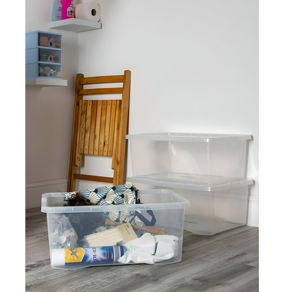 Wham Rectangular Storage Box with Lid Crystal Clear 45Ltr Pack of 1 10870