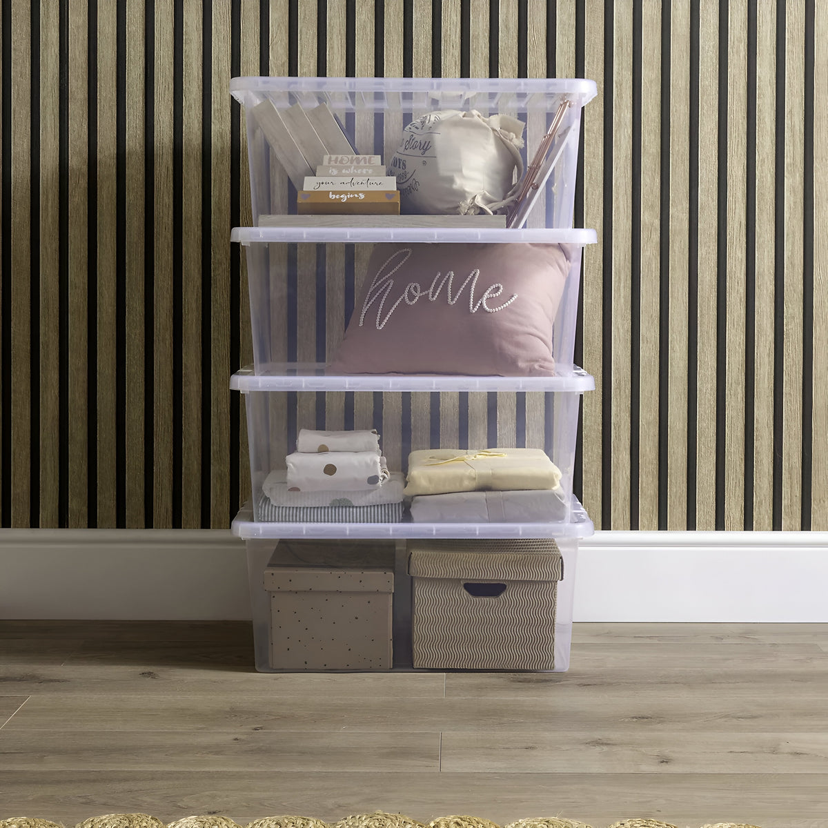 Wham Rectangular Storage Box with Lid Crystal Clear 45Ltr Pack of 1 10870