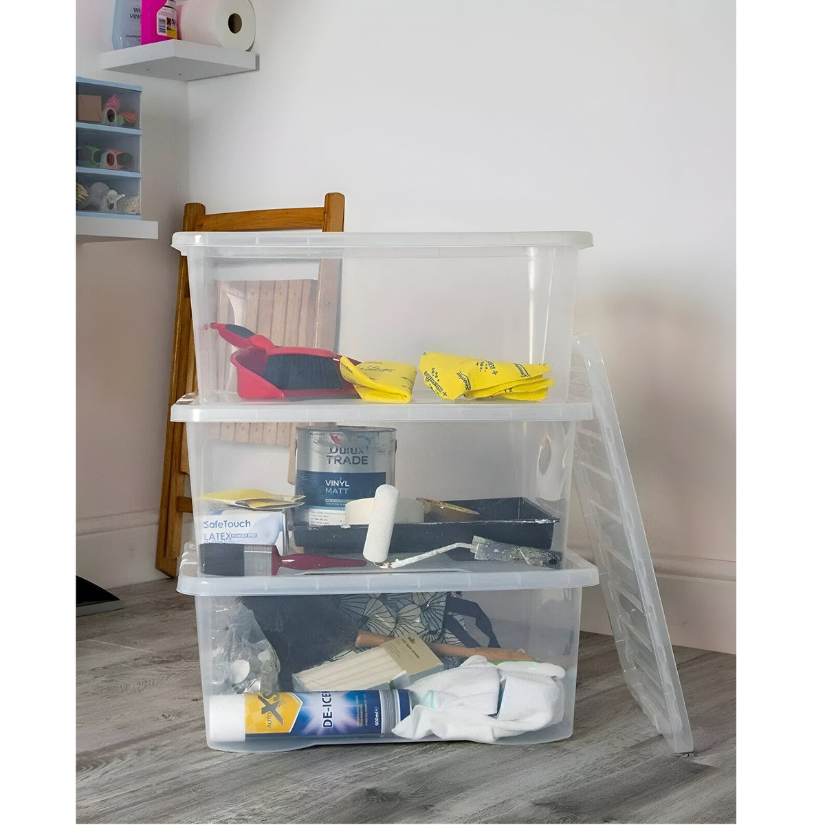 Wham Rectangular Storage Box with Lid Crystal Clear 45Ltr Pack of 1 10870