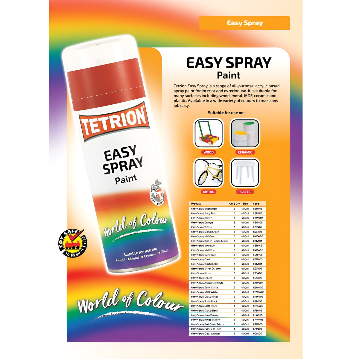 Tetrion Easy Spray Paint Matt White 400ml MWH406 | Suitable for Use on Wood - Metal - Ceramic - Plastic