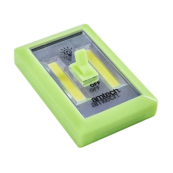 Amtech 6W COB LED Luminous Switch Light Green S8138 | Super Bright 200 Lumen Output | Easy Fixing by Magnet Screw or Hook and Loop | Ideal for Cupboards Lofts-Understairs-Sheds etc