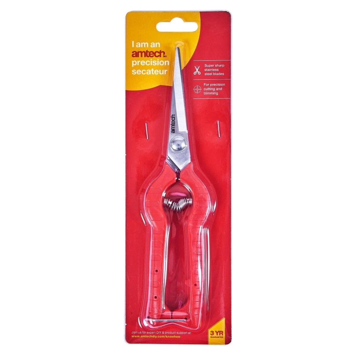 Amtech Precision Secateur Red and Silver U0285 | Super Sharp Stainless Steel Blades | For Precision Cutting and Trimming