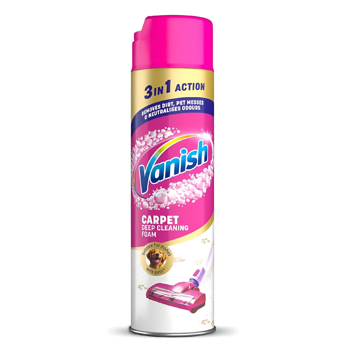 Vanish Carpet Deep Cleaning Foam Cleaner 600ml | 3 in 1 Action | Removes Dirt - Pet Messes and Neutralises Odours | Suitable for Homes with Pets