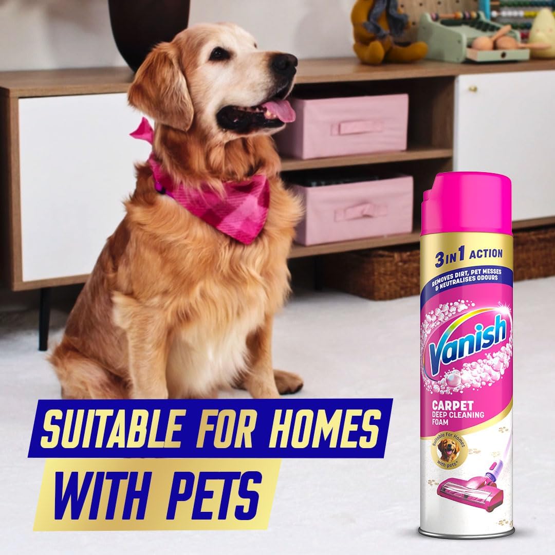 Vanish Carpet Deep Cleaning Foam Cleaner 600ml | 3 in 1 Action | Removes Dirt - Pet Messes and Neutralises Odours | Suitable for Homes with Pets