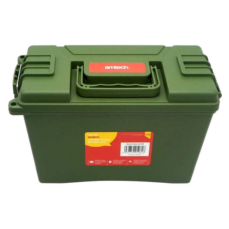 Amtech Durable Moulded Weather Resistant Lockable Hinged Storage Case Green N0155