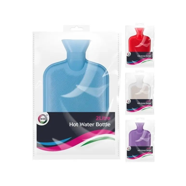 DID Natural Rubber Hot Water Bottle Assorted Colours 2Ltr OD4160