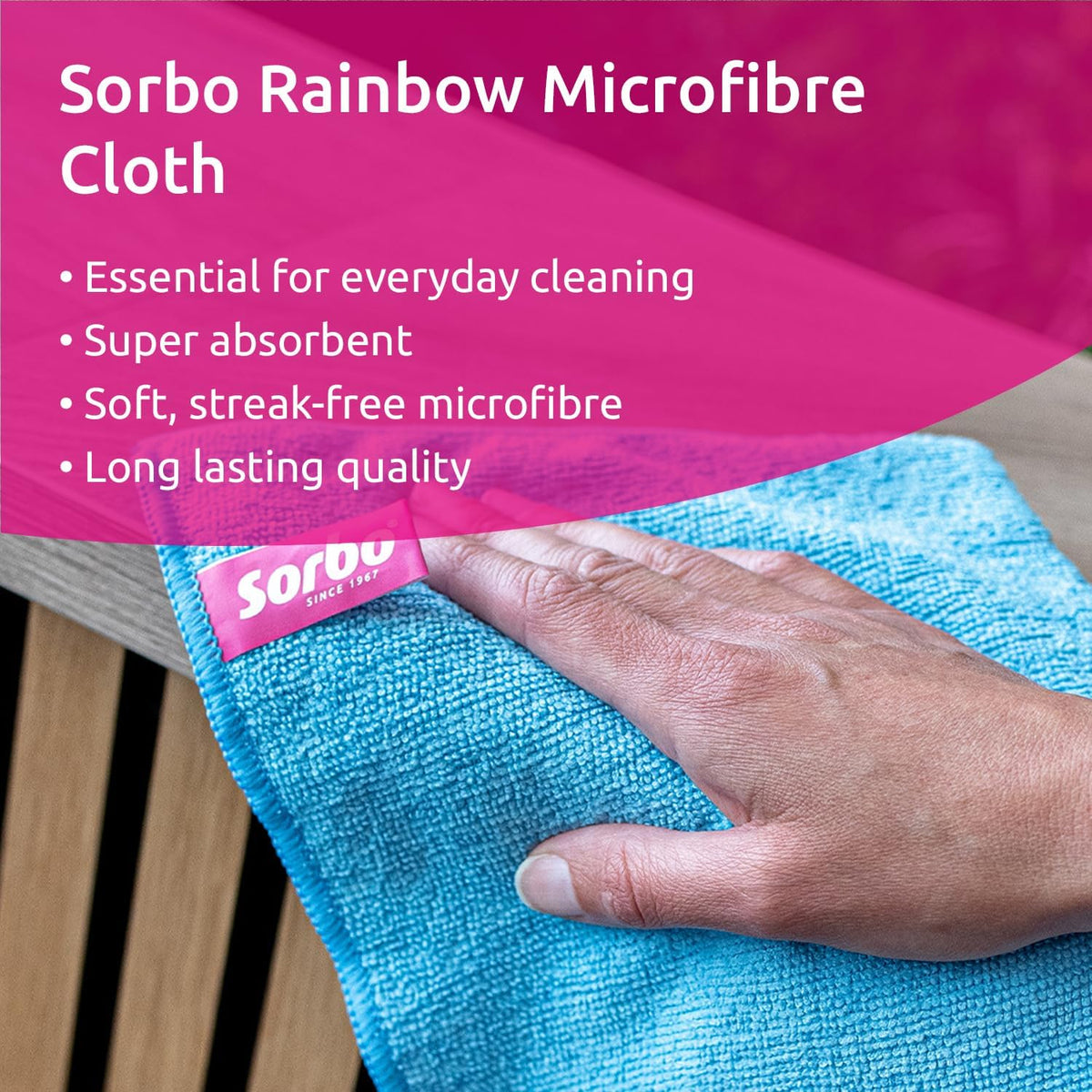 Sorbo Microfibre Cleaning Cloths Assorted Colours 40cm x 40cm Pack of 6 10S00039 | Super Absorbent and Streak-Free | Ideal for Kitchens-Bathrooms and Surfaces