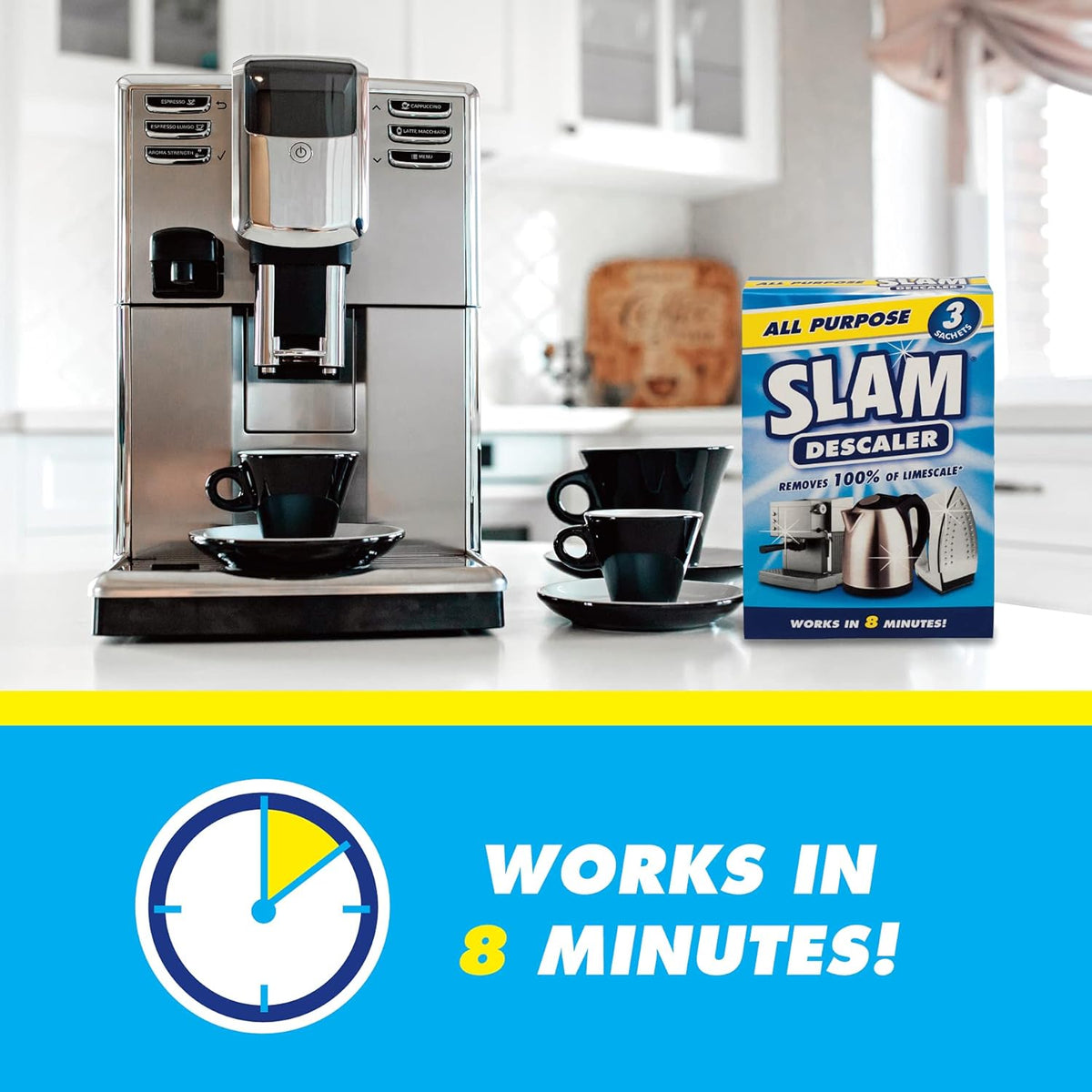 Kilrock Slam All Purpose Descaler Multicoloured Pack of 3 30ml SLAMALLPURPOSE | Fast-Acting Limescale Remover | For Kettles-Irons and Coffee Machines | Works in 8-Minutes