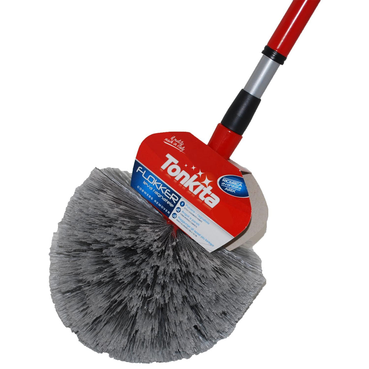 Arix Tonkita Cobweb Broom with Extendable Handle Red 150cm TK06910 | Anti-Static Soft Bristles | Ideal for Ceilings-Walls and Hard-to-Reach Areas