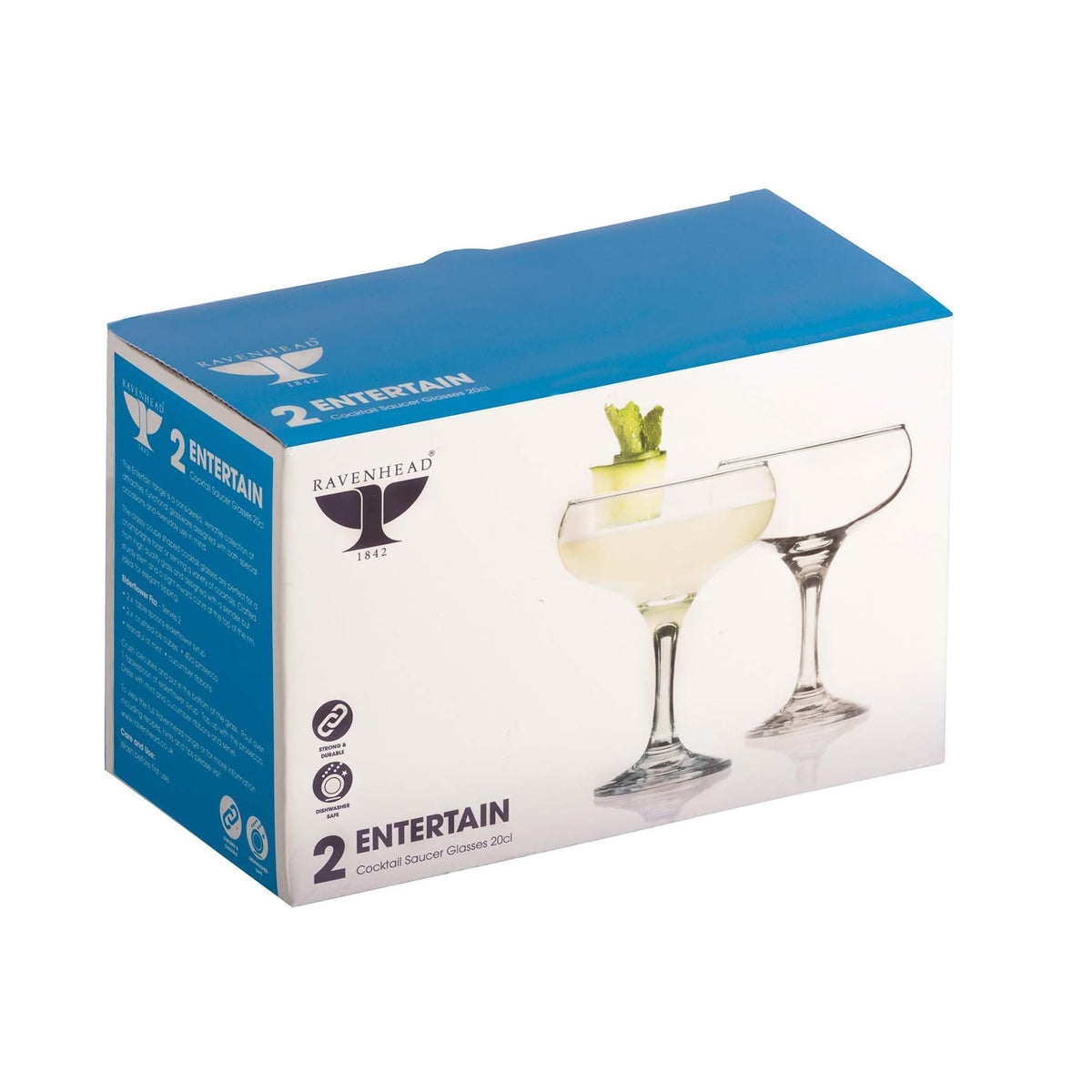 Ravenhead Entertain Cocktail Saucer Glasses Clear 20Cl Pack of 2 0041.623 | Coupe Glasses | Elegant Glassware for Cocktails-Champagne and Desserts