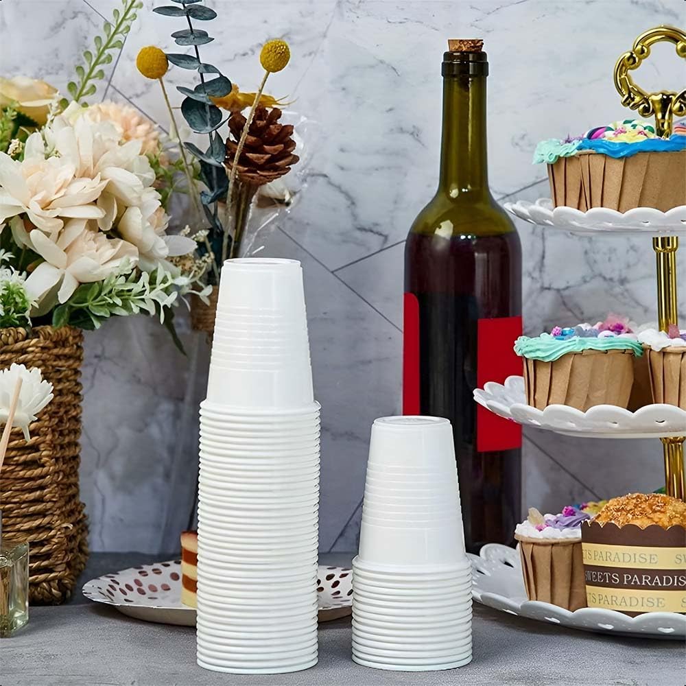 Party Solution Plastic Disposable Cups White 200ml Pack of 25 97-001 | Durable Everyday Use | For Events and Parties