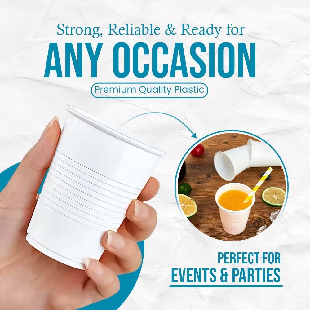 Party Solution Plastic Disposable Cups White 200ml Pack of 25 97-001 | Durable Everyday Use | For Events and Parties