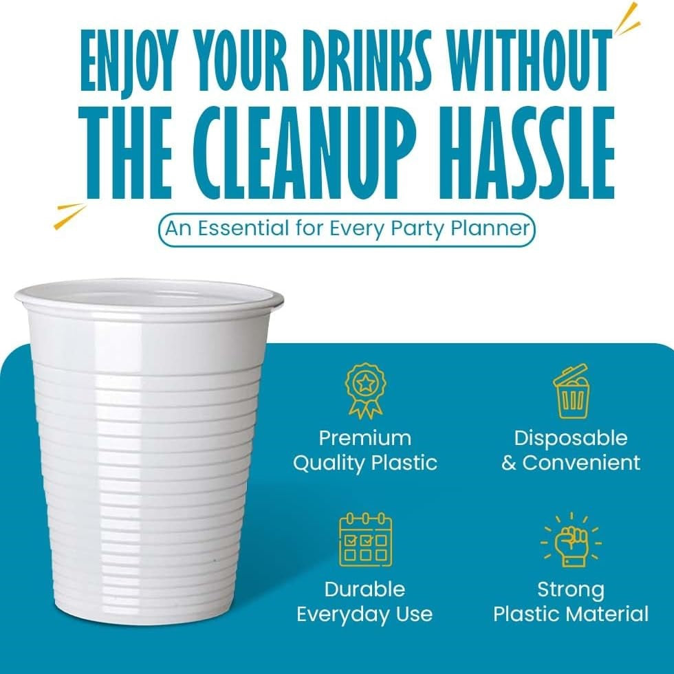 Party Solution Plastic Disposable Cups White 200ml Pack of 25 97-001 | Durable Everyday Use | For Events and Parties