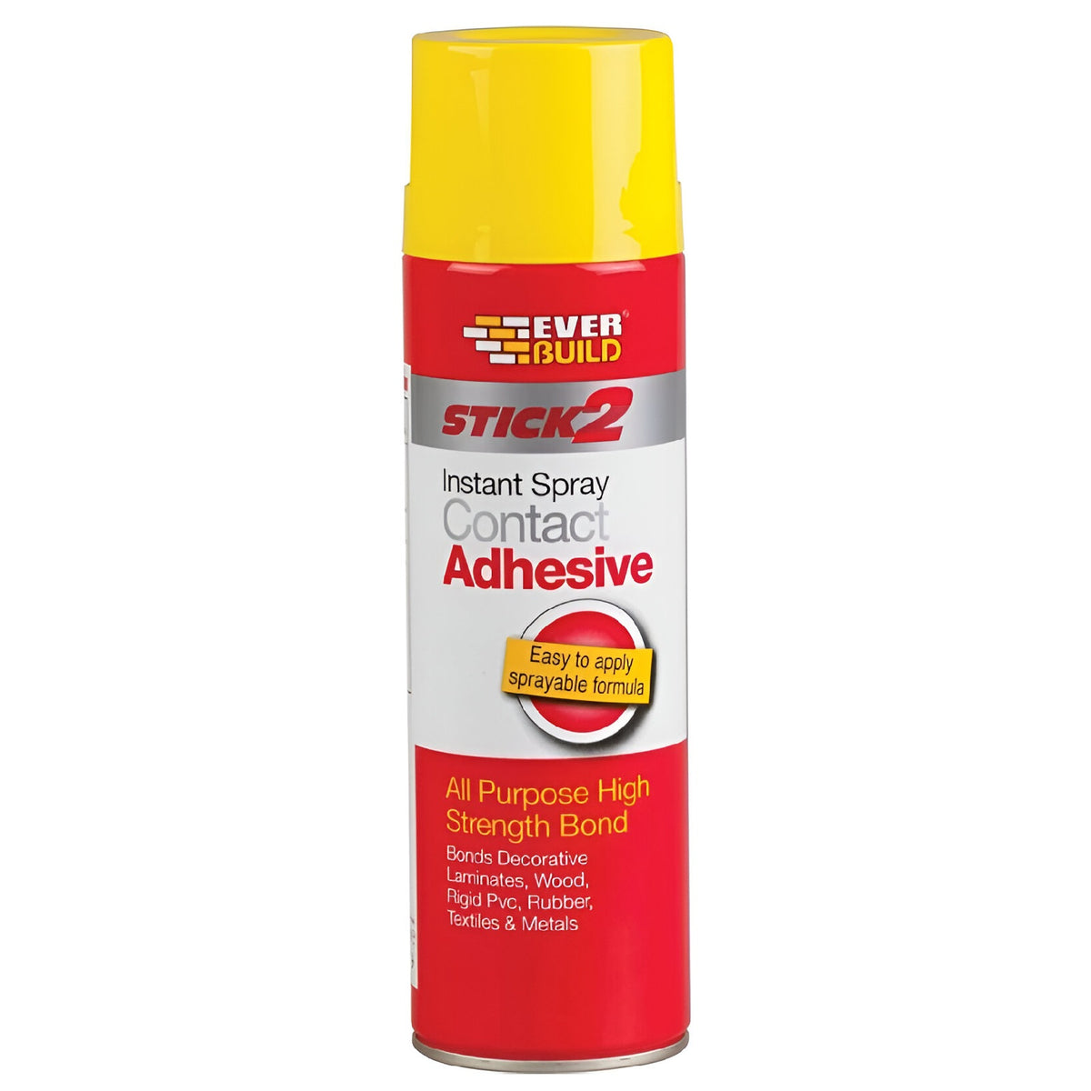Everbuild Stick 2 Instant Spray Contact Adhesive  500ml | Easy to Apply | Sprayable Formula | All Purpose High Strength Bond | Bonds Decorative Laminates - Wood - Rigid - PVC - Rubber - Textiles and Metals