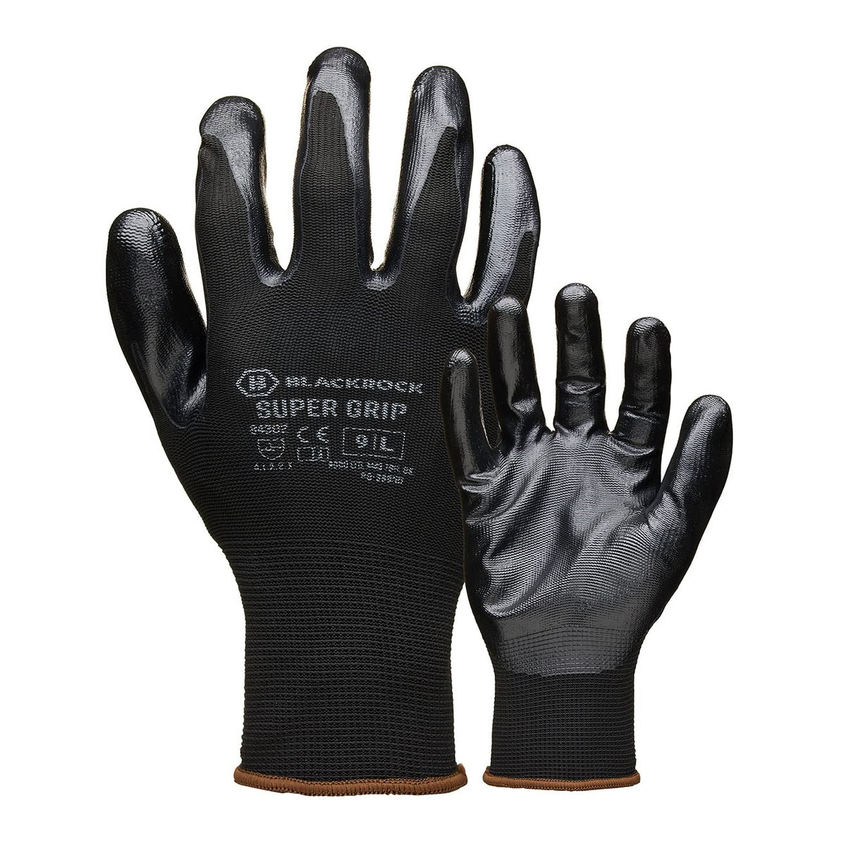 Blackrock Super Grip Hand Gloves Black Large Size 9 1 Pair 8430210  | Superb Dexterity Abrasion | Resistance for Any Handling | Flat Nitrile -  Dry Grip | Ideal for Automotive | Construction | Warehousing | Light Handling | Component Handling