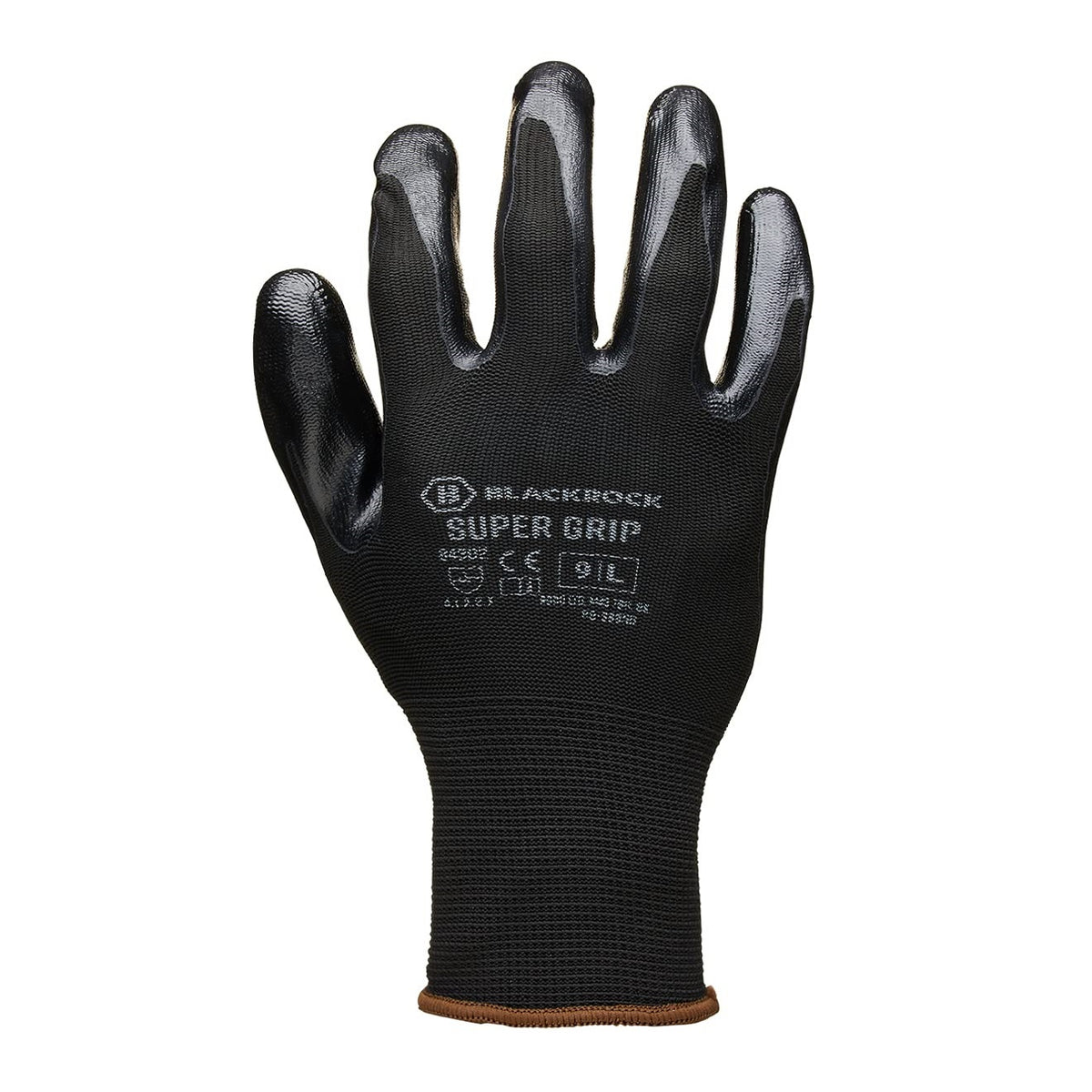 Blackrock Super Grip Hand Gloves Black Large Size 9 1 Pair 8430210  | Superb Dexterity Abrasion | Resistance for Any Handling | Flat Nitrile -  Dry Grip | Ideal for Automotive | Construction | Warehousing | Light Handling | Component Handling