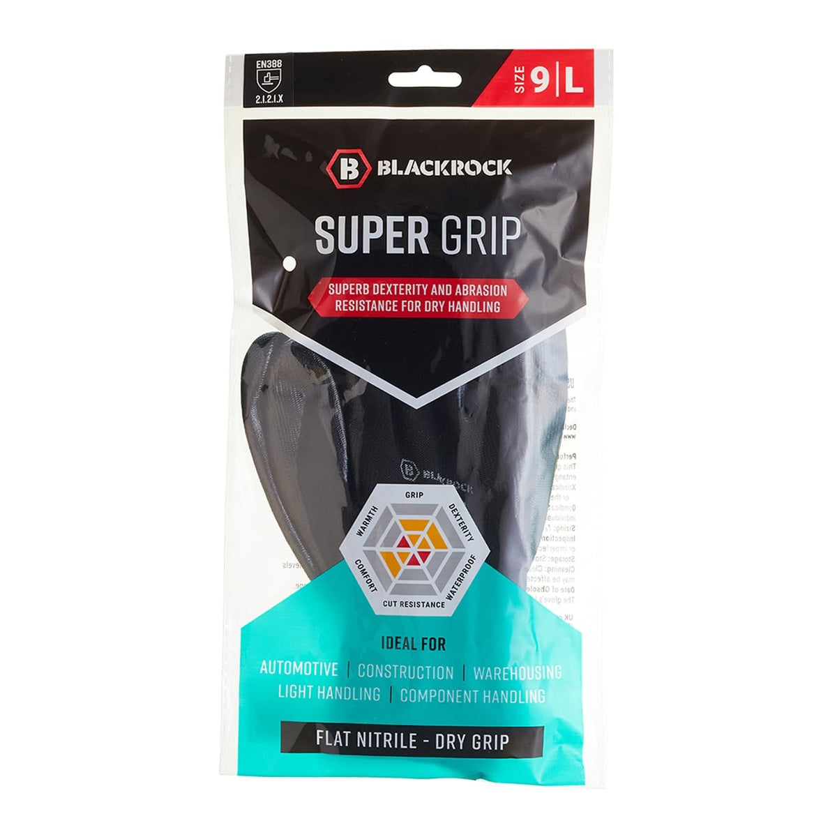 Blackrock Super Grip Hand Gloves Black Large Size 9 1 Pair 8430210  | Superb Dexterity Abrasion | Resistance for Any Handling | Flat Nitrile -  Dry Grip | Ideal for Automotive | Construction | Warehousing | Light Handling | Component Handling