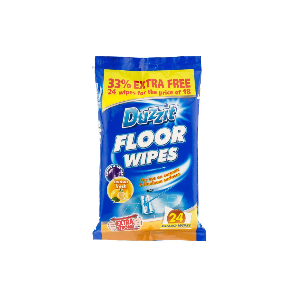 151 Duzzit Lemon Fresh Floor Wipes Assorted Jumbo Pack of 24 | Extra Strong | For Use on Ceramic and Linoleum Surfaces