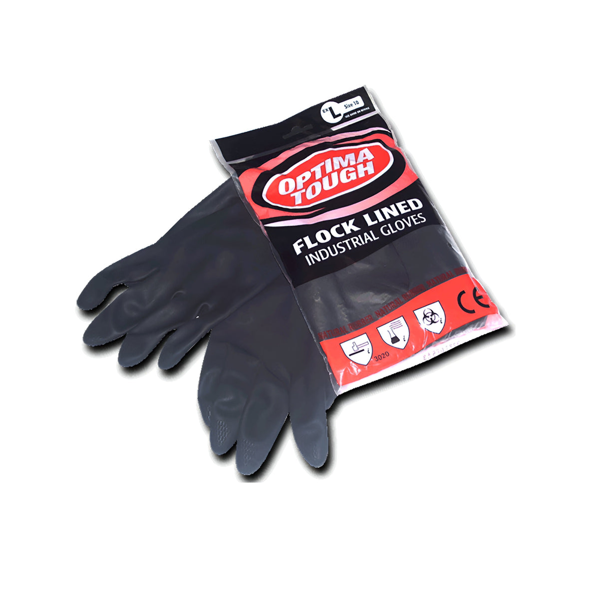 Optima Tough Flock Lined Industrial Rubber Gloves Black Large OTRG.L