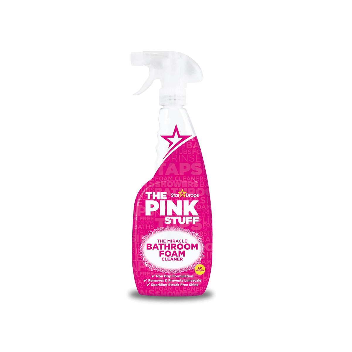 The Star Drops Pink Stuff Miracle Bathroom Foam Cleaner Spray Pink 750ml HOSTA014A | Powerful Non-Drip Formula | Removes Limescale and Soap Scum | Streak-Free Shine