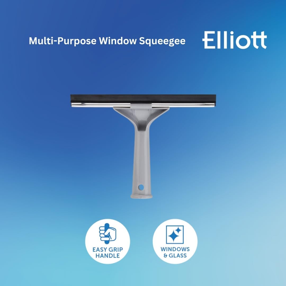 Elliot Multi-Purpose Window Squeegee with Comfortable Grip Grey 20cm 10F30035 | Streak-Free Cleaning for Windows-Mirrors-Tiles-Cars and Shower Screens | Indoor and Outdoor Use