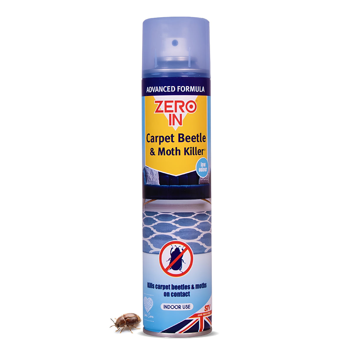 Zero In Carpet Beetle and Moth Killer Spray 300ml ZER977 | Low Odour | Advanced Formula | Indoor Use | Kills Carpet Beetles and Moths on Contact