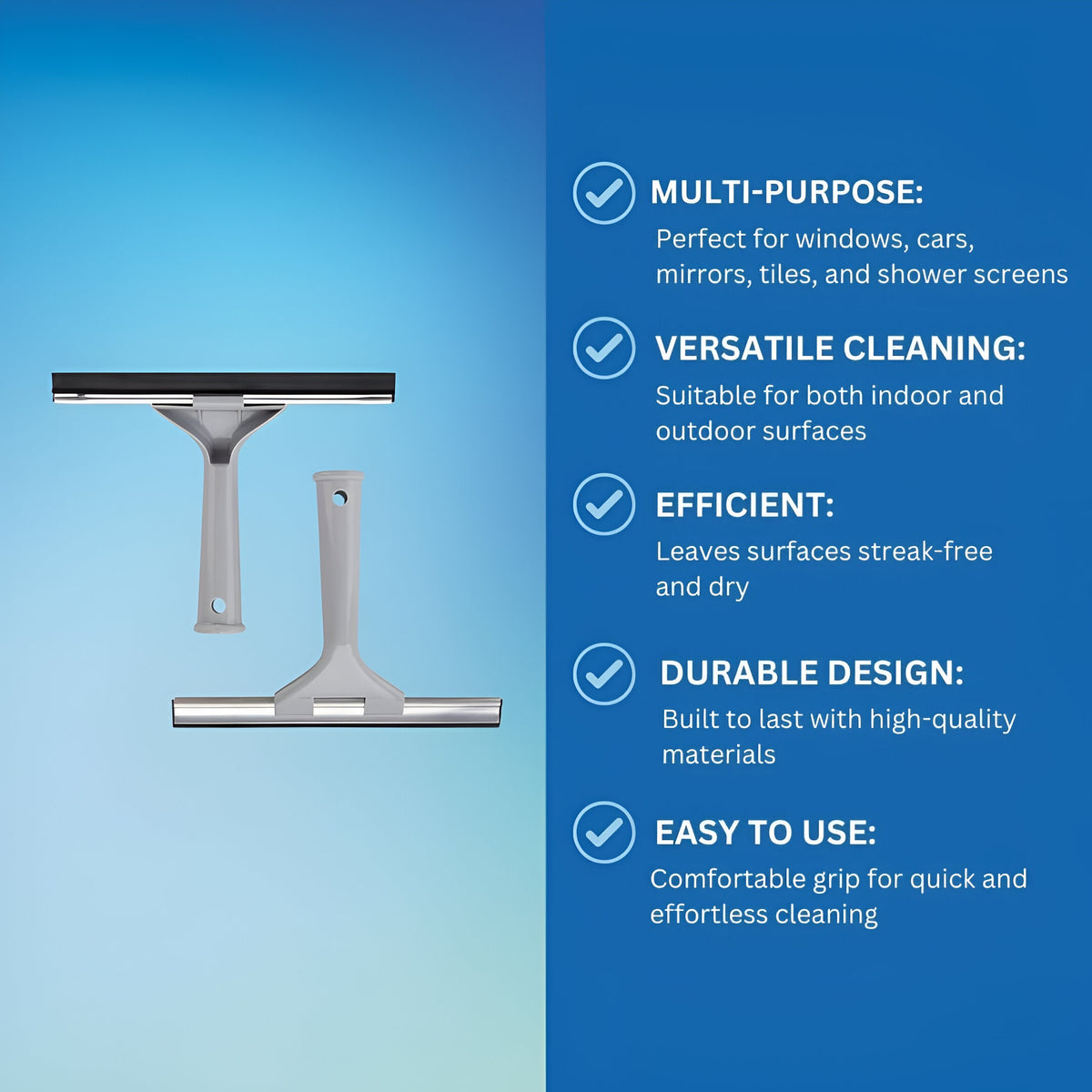 Elliot Multi-Purpose Plastic Window Squeegee Silver 25cm EL4425/H | Easy Grip Handle | Windows and Glass