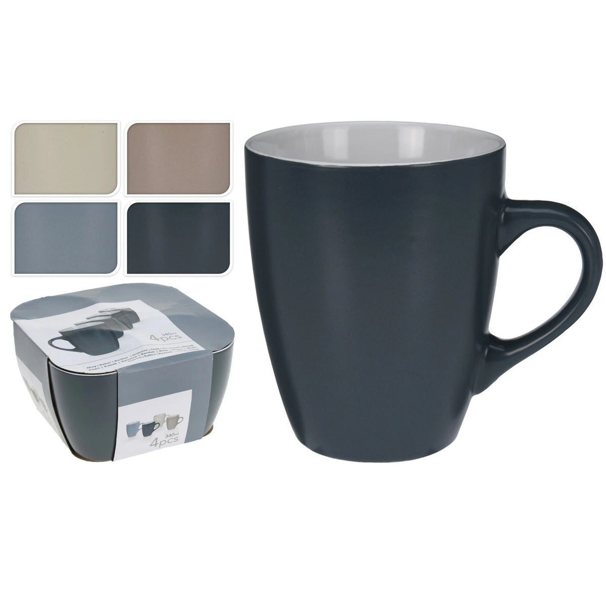Tableware Collection Stoneware Mug Set Assorted Colours 340ml Pack of 4 Q96000350