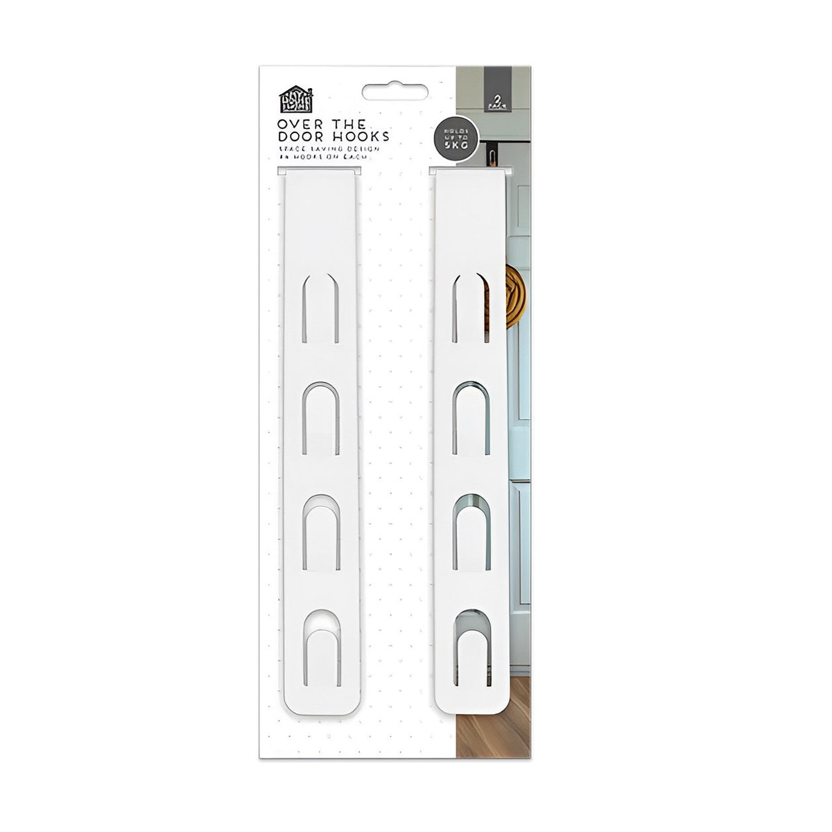 My House and Home Over the Door Hooks Assorted Colours Long Pack of 2 HOM11799OB | Space Saving Design | X4 Hooks on Each | Holds upto 5Kg