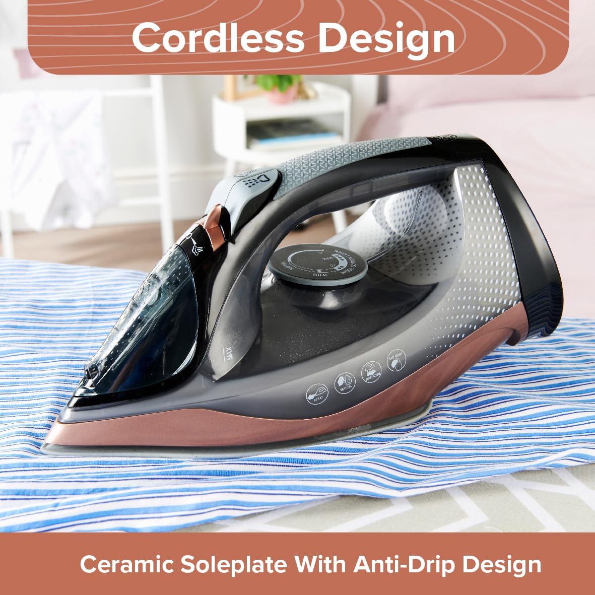 Quest Fast Charge Cordless Steam Iron Multicolour 2400W 34149 | Heats up in 40 Seconds | Variable Ironing Functions | Variable Temperature Control 70 - 220 Degree Celsius | Vertical Steam | Steam Burst | Spray Mist | Ceramic Soleplate | Overheat