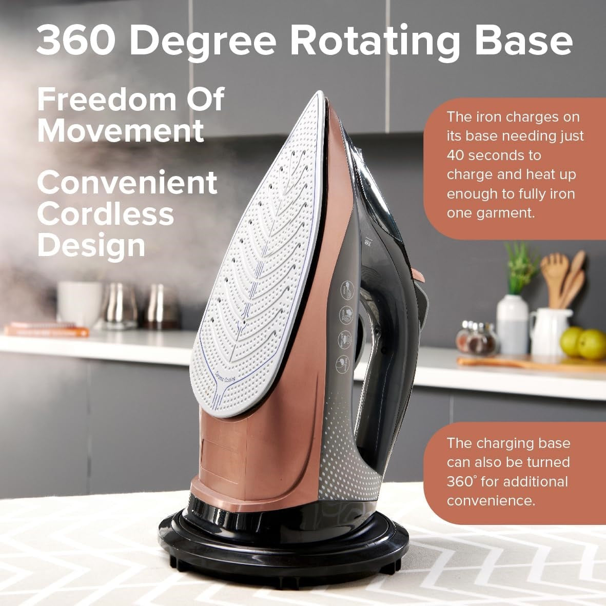 Quest Fast Charge Cordless Steam Iron Multicolour 2400W 34149 | Heats up in 40 Seconds | Variable Ironing Functions | Variable Temperature Control 70 - 220 Degree Celsius | Vertical Steam | Steam Burst | Spray Mist | Ceramic Soleplate | Overheat
